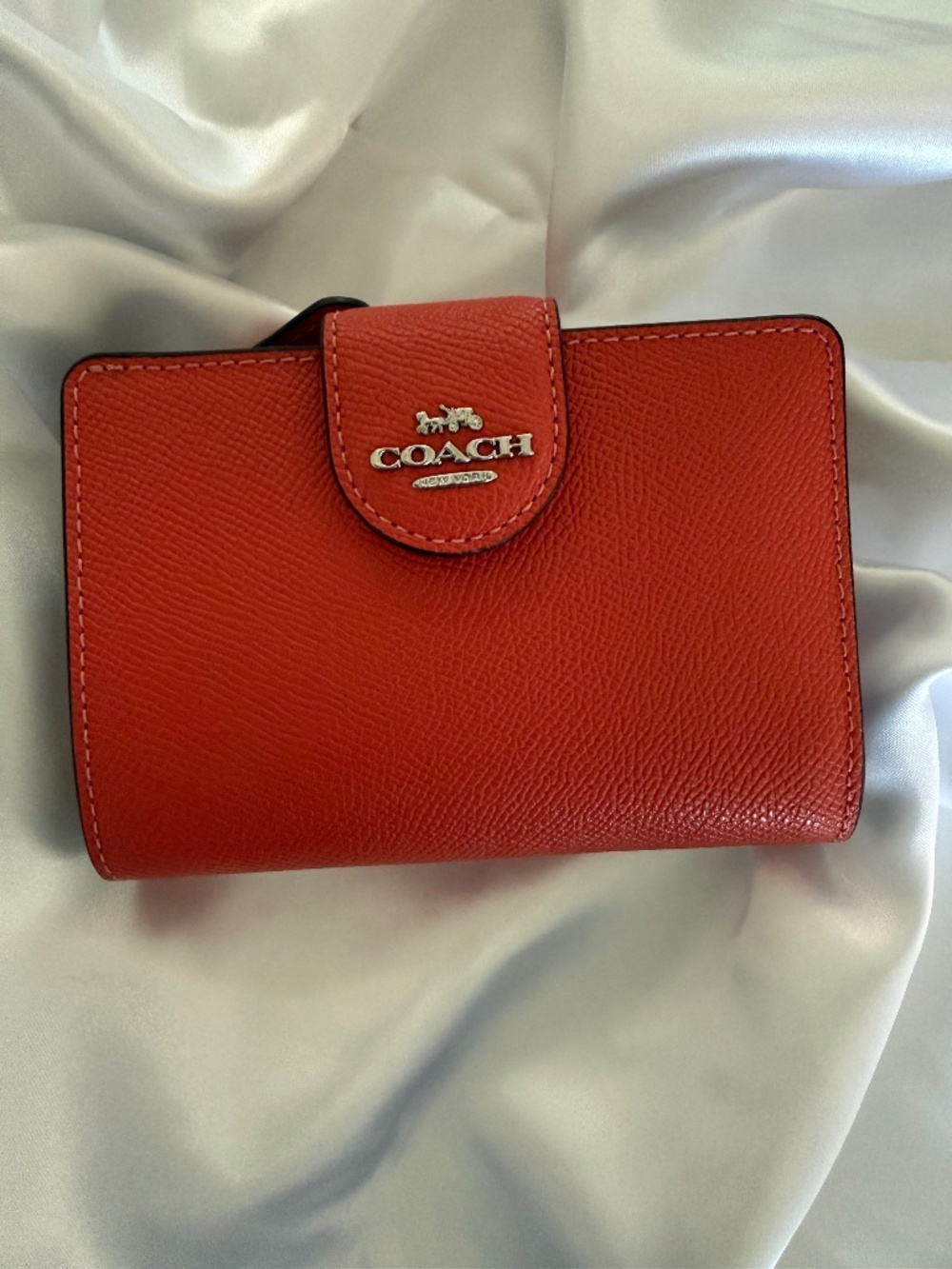 Coach Medium Corner Zip Wallet Crossgrain Leather Tangerine NWT